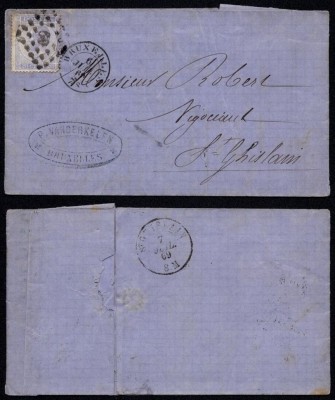 Belgium 1869 Postal History Rare Cover Bruxelles to St Ghislain DB.098 foto