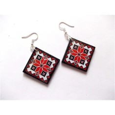 Cercei cu motiv traditional din lemn, cercei sub forma de romb 40656
