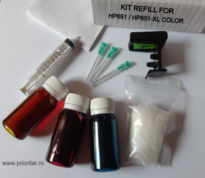 Kit refill COLOR reincarcare cartuse HP-651 C2P11AE HP651 HP-651XL foto