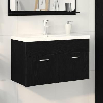 vidaXL Dulap de chiuvetă Stejar Negru 80 x 38.5 x 46 cm Lemn compozit 3333139 foto