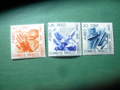 Serie mica Mexic 1939 - Aviatie - Posta Aeriana , 3 valori foto