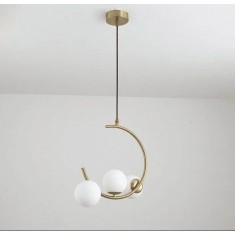 Lustra pe cablu, semicerc cu 3 globuri de sticla alba, dulie 3 x E27, culoare corp auriu, lungime reglabila 80CM