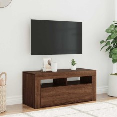 vidaXL Comodă TV cu lumini LED, stejar maro, 90x35x40 cm 822723