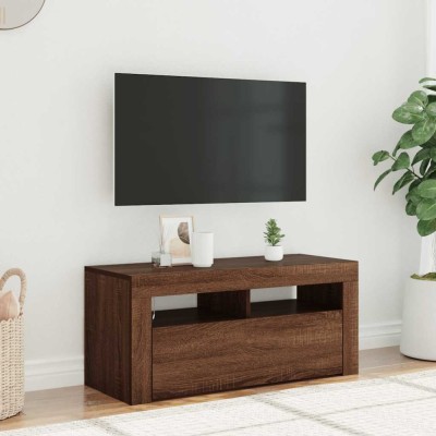 vidaXL Comodă TV cu lumini LED, stejar maro, 90x35x40 cm foto