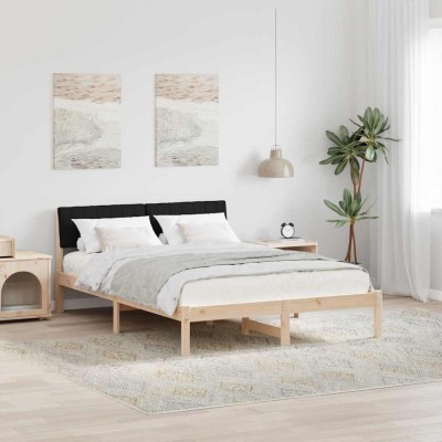 vidaXL Cadru de pat Maro și negru 135 x 190 cm Lemn masiv de pin 878691 foto