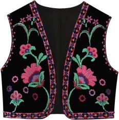 ivimos Vesta decupata din bumbac pentru femei, primavara, vara, fara maneci, broderie florala, cu fa?a deschisa, vintage, cardigan negru-roz mic foto