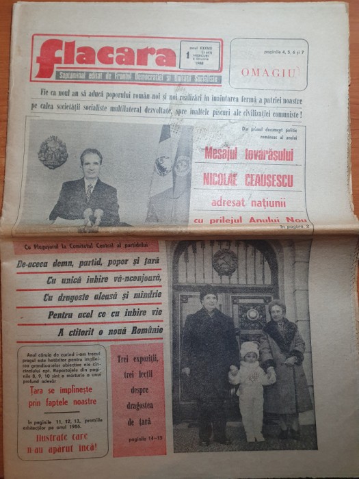 flacara 6 ianuarie 1988-mesajul lui ceausescu de anul nou,ziua elenei ceausescu