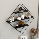 Raft romb de perete Polvij&auml;rvi 66x50x9cm metal negru [en.casa] HausGarden Leisure