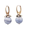 Cercei Argint 925 Placati Aur Roz cu Agat Albastru Safir, Calcedonie si Perle Cultura Maya, 3 cm, Cutie Cadou