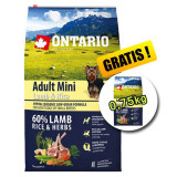 Cumpara ieftin ONTARIO Adult Mini Lamb &amp;amp; Rice 6,5kg + 0,75kg