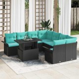 vidaXL Set de canapele pentru grădină cu pernă 9 pcs Negru Poli Rattan 3356999