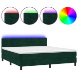 Cumpara ieftin Pat cu arcuri, saltea si LED, verde inchis, 180x200 cm, catifea