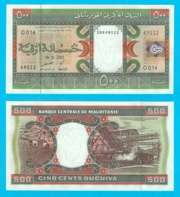 Mauritania (p#8) 500 Ouguiya 2002 UNC &amp;#039;Mină&amp;#039; serie: 388490xx foto