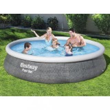 Piscina Gonflabila Bestway Fast Set 396x84cm cu Pompa, 7340L, Gri, Imprimeu Ratan