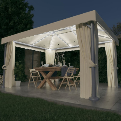 Pavilion cu perdele &amp;amp; siruri lumini LED, alb crem, 4x3 m GartenMobel Dekor foto