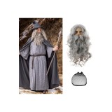 3 pachete peruci lungi gri pentru bărbați cu bonetă pentru perucă și barbă, păr sintetic, peruci argintii stratificate pentru bărbați și femei adulți,