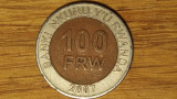 Rwanda -moneda de colectie bimetal- 100 franci Amafaranga 2007 an unic - superba