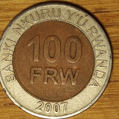 Rwanda -moneda de colectie bimetal- 100 franci Amafaranga 2007 an unic - superba