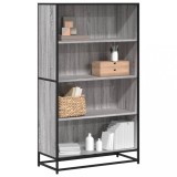 Biblioteca Gri Sonoma 80.5x35x139 cm Lemn Prelucrat Metalica Rafturi Depozitare Carti Living Modern