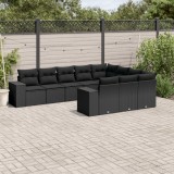 vidaXL Set canapele de grădină cu perne, 10 piese, negru, poliratan 3255422