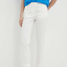 Sisley pantaloni femei, culoarea bej, drept, medium waist