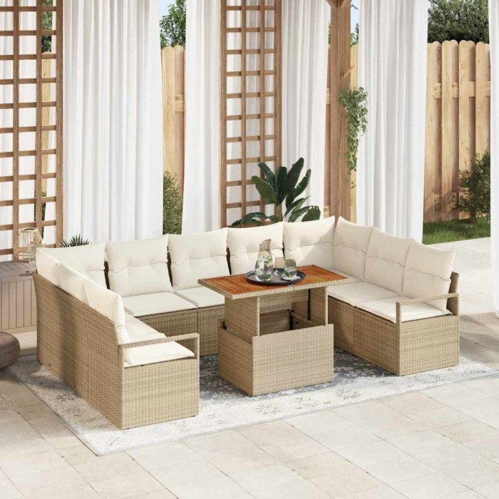 vidaXL Set de canapele pentru grădină 10 pcs Bej Rattan poli 3358493