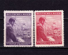 ✅ (S40) Germania Reich 1943 Protectorat Boemia și Moravia/ Aniversare-Adolf Hitler ,serie Mi.126-127 , nestampilat/negumate foto
