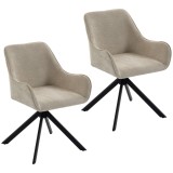 HOMCOM Scaune pentru sufragerie set de 2, scaun rotativ pentru bucătărie cu cotiere, cadru metalic pentru living, sufragerie, bej | Aosom Romania