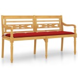 Cumpara ieftin Banca Batavia cu perna rosie, 150 cm, lemn masiv de tec