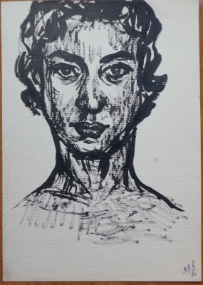 8 desene in tus, creion si carbune, Minica Borsaru, pictor consacrat, anii 60 foto