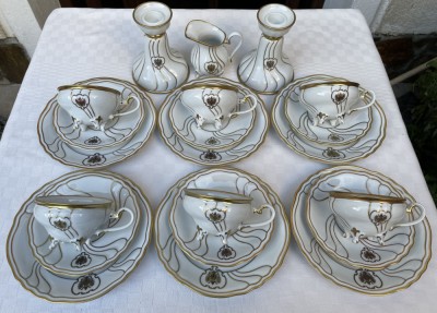 Serviciu de cafea si prajitura cu sfesnice, portelan german WEIMAR stil Rococo foto