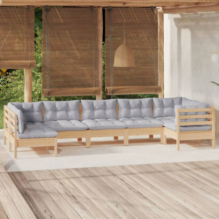 Set mobilier gradina cu perne gri, 7 piese, lemn masiv de pin GartenMobel Dekor