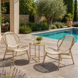 SONGMICS Set bistro gradina 3 piese, scaune Acapulco si masa diametru 50 cm, cadru metalic, maro