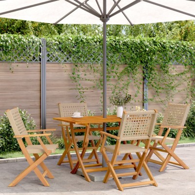 vidaXL Set mobilier de grădină, 5 piese, bej, poliratan și lemn masiv 3281696 foto