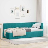 vidaXL Cadru de pat colțar cu headboard Turcoaz 80 x 200 cm Catifea