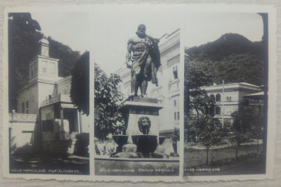 Baile Herculane, Vila Elisabeta, Statuia Hercule// CP colaj foto foto