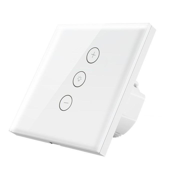 Intrerupator Smart Touch Techstar&reg; V2, Wireless 2.4GHz, Dimmer, Sticla Securizata, Design Modern, Iluminare LED, 1 Faza, cu NUL, Alb