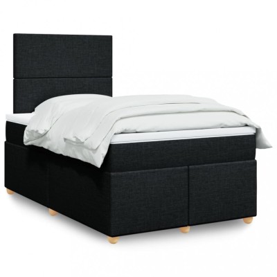 vidaXL Pat box spring cu saltea, negru, 120x200 cm, textil 3293542 foto