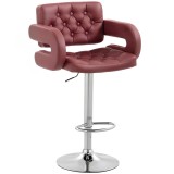 HOMCOM Scaun de Bar cu &Icirc;nălțime Reglabilă, Scaun de Bucătărie &Icirc;nalt din PU cu Spătar, Suport pentru Picioare, Cotiere și Șezut Confortabil, Structură