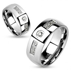 Inel din oțel inoxidabil, suprafață netedă lucioasă, zirconii transparente, 6 mm - Marime inel: 57