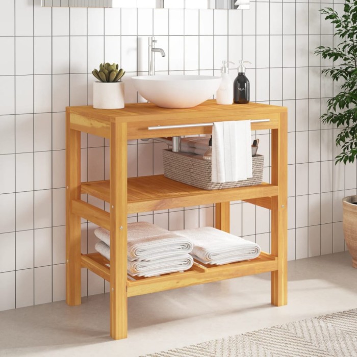 Gossi dulap de chiuveta baie cu 2 rafturi, 74x45x75 cm, lemn masiv