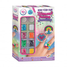 Set creativ bijuterii broderie cu diamante, 2 coliere si 1 inel, 5D DIY, 26x17 cm, multicolor