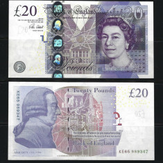 MAREA BRITANIE █ bancnota █ 20 Pounds █ 2015 █ P392c █ Cleland █ UNC necirculata