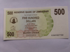 ZIMBABWE - 500 dollars 2007-UNC foto