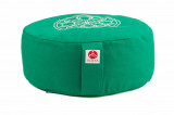 Perna de meditatie Asteya Zafu rotunda Emerald Green 36x14cm cu husa detasabila si umplutura naturala din spelta + meditatie ghidata cadou