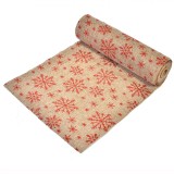 Tesatură Decorativă Crăciun, Model Fulg, Culoare Bej cu Roșu Glitter, Dimensiune 5m x 24cm, Oem