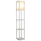 HOMCOM Lampă de Podea 40W cu 3 Rafturi Integrate și Comutator de Picior, Lampă Modernă din MDF și Acrilic, 26x26x160 cm, Alb | Aosom Romania
