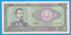 (3) BANCNOTA ROMANIA - 50 LEI 1966 RSR, PORTRET A.I. CUZA, STARE BUNA foto