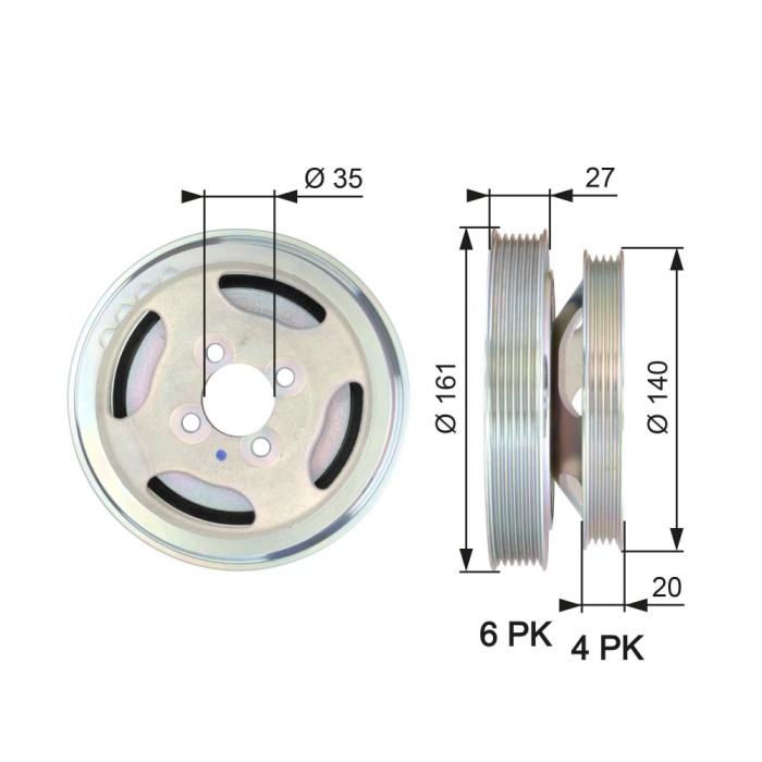 GATES TVD1075 DriveAlign&reg; Fulie curea, arbore cotit
