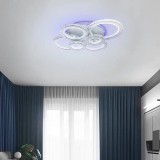 Lustra LED cu telecomanda si cristal NOVA ROTONDA RGB, 154W, 6 Cercuri, lumina Rece/Calda/Neutra, Dimabila, Alb